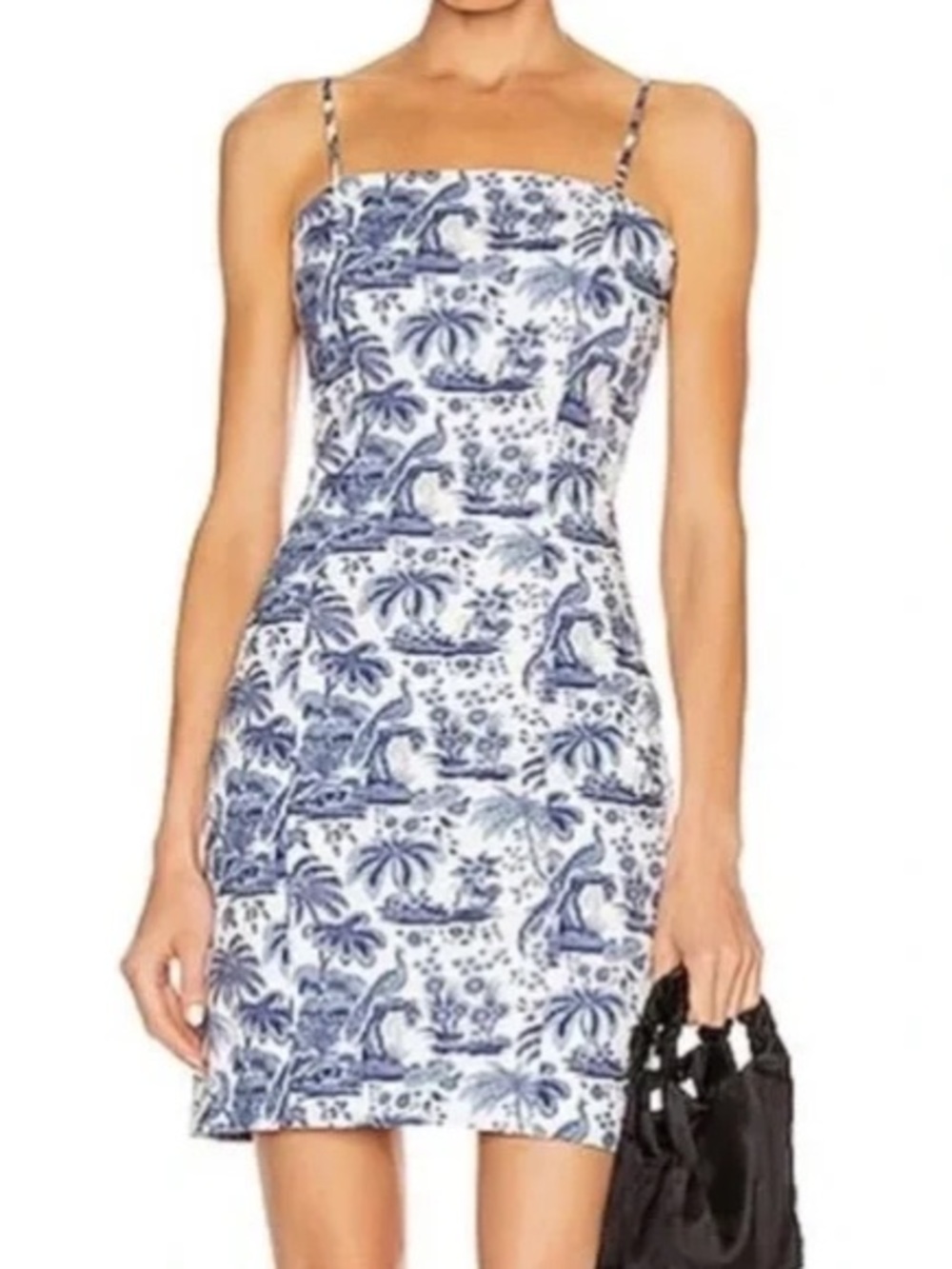 STAUD Basset Blue & White Toile Mini Dress, Size 6